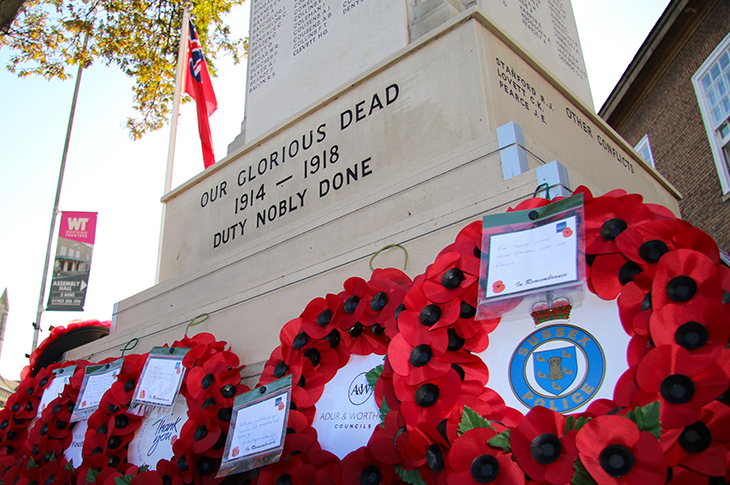 Worthing Town Hall (poppy wreaths on the war memorial)