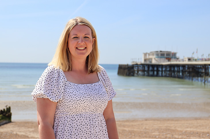 Cllr Sophie Cox, Worthing's Cabinet Member for Climate Emergency, on Worthing beach