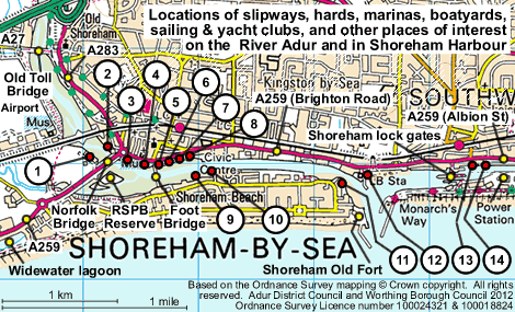 River Adur - locations of slipways and hards