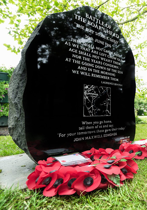 Battle of the Boar's Head memorial stone (close up view) in Beach House Park, Worthing