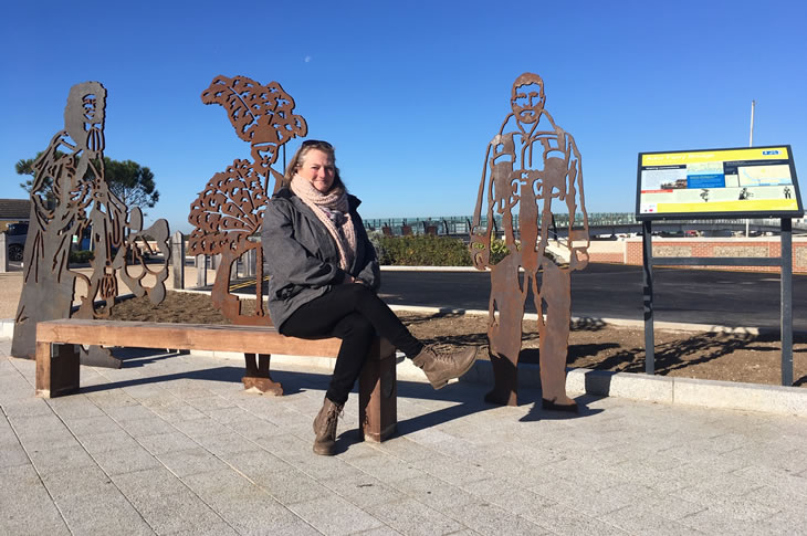 PR18-198 - Cllr Emma Evans with the new portrait bench which is part of a new gateway to Shoreham Beach