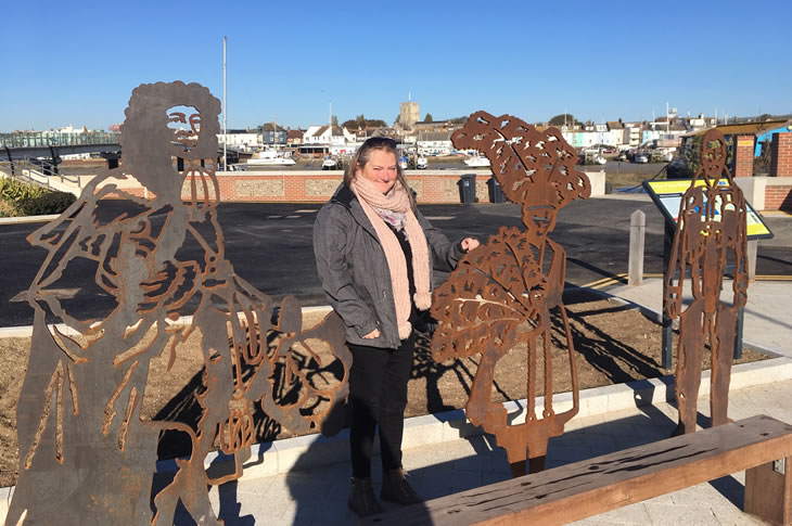 PR18-198 - Adur DC Cllr Emma Evans with the new portrait bench in Shoreham Beach