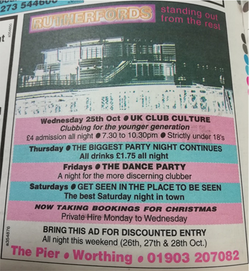 7 Advert for Rutherfords Nightclub on Worthing Pier
