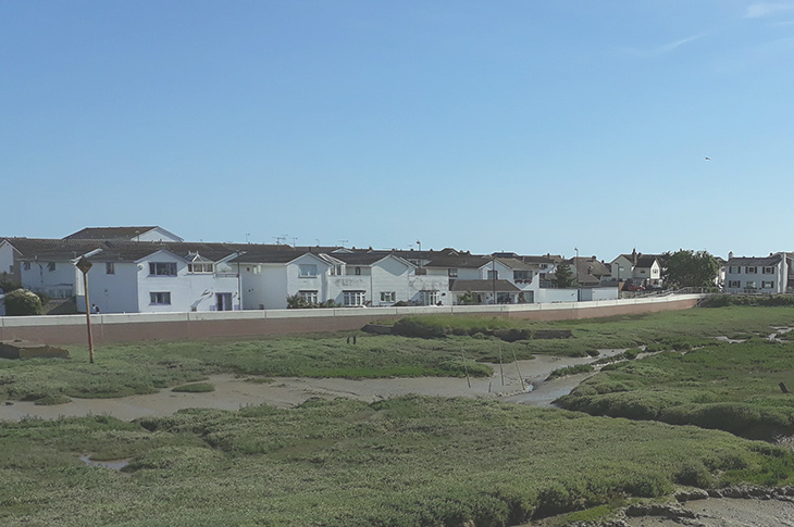 Shoreham Adur Tidal Walls Flood Defence Scheme - view towards houses from footbridge