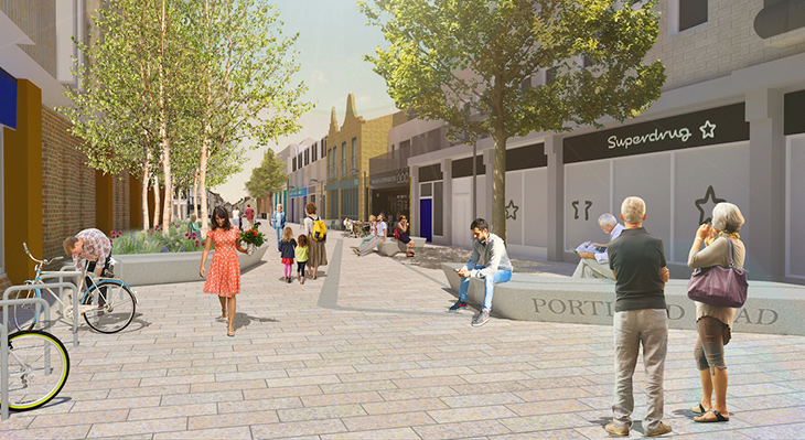 Artists impression of the new look Portland Road in Worthing (2) - 2021