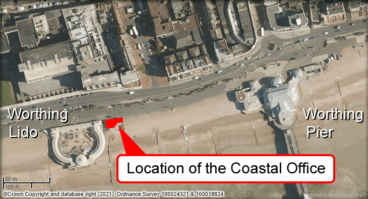 Location of the Coastal Office on Worthing seafront (just to the east of The Lido)