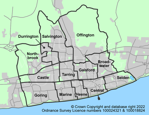 Map of wards in Worthing