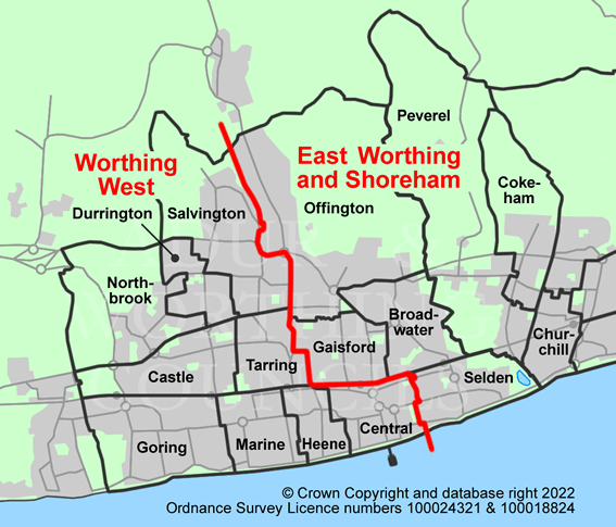 MP boundary map - with Adur and Worthing Ward