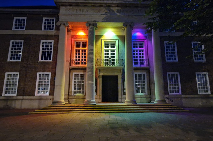 PR23-079 - Worthing Town hall has been lit up at night in the Pride colours