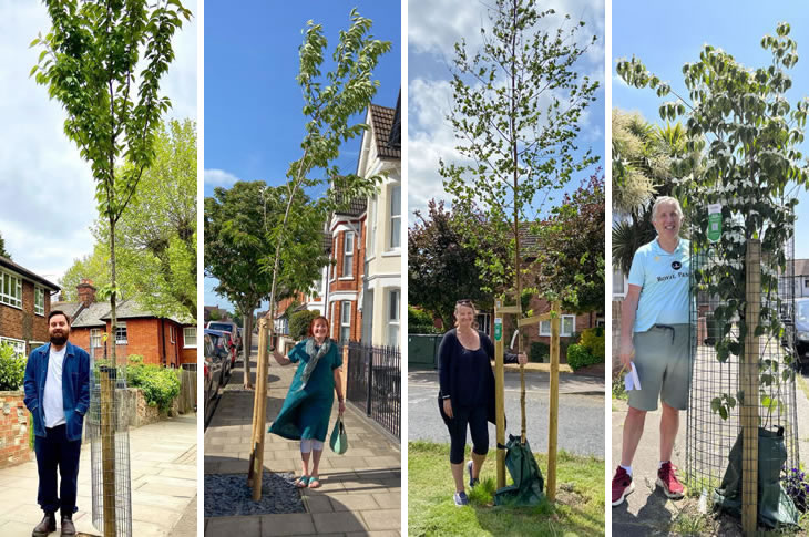 Trees for streets - residents across the UK with the trees they have sponsored as part of the scheme