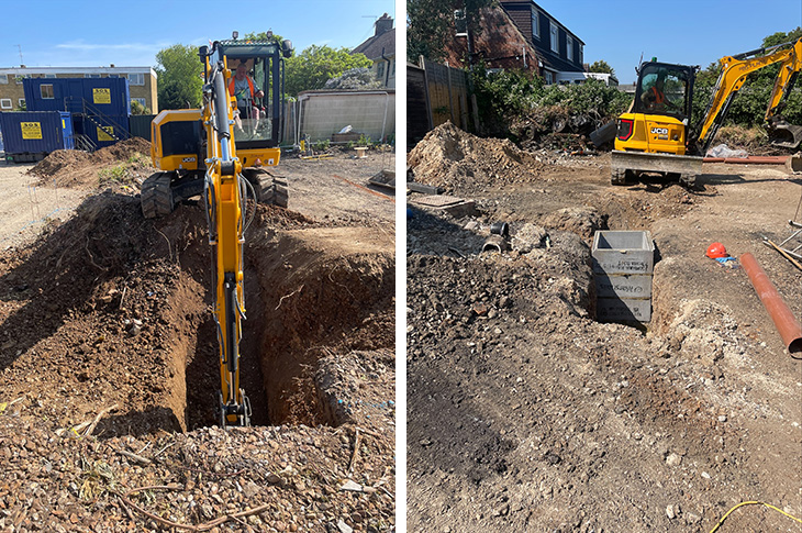 Wilmot Road, Shoreham-by-Sea - digging a trench, and drainage works