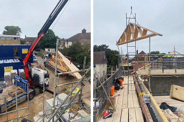 Wilmot Road, Shoreham-by-Sea - roof trusses being delivered to site and lifted into place (2)
