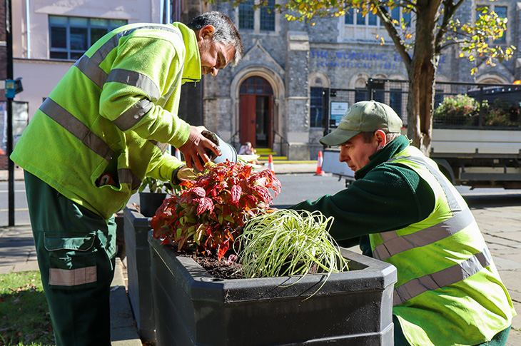 PR23-145 - Members of the council's parks team planting outside Worthing Town Hall