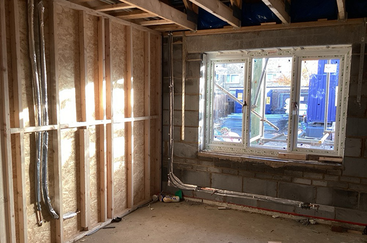 November 2023 - Wilmot Road, Shoreham-by-Sea - internal stud walls, piping and electrics