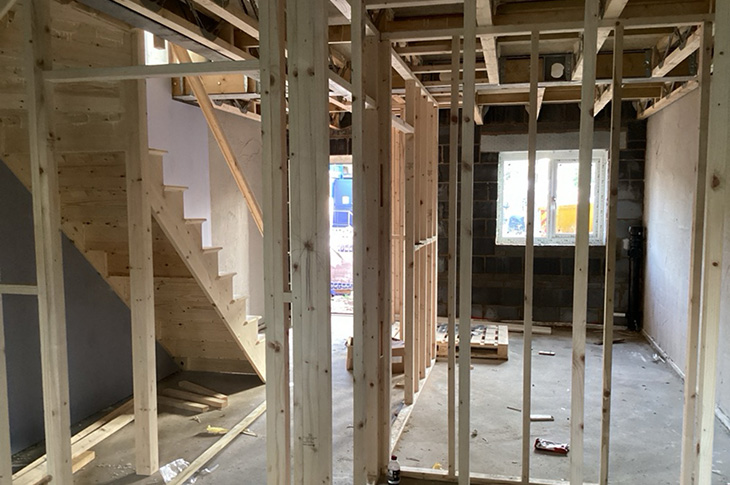 November 2023 - Wilmot Road, Shoreham-by-Sea - internal stud walls and staircase