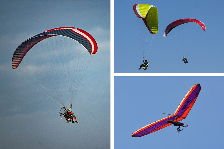 Paramotor flight (Pixabay - 5311678), paragliding (Pixabay - 7105552) and hang gliding (Pixabay - 3692100)