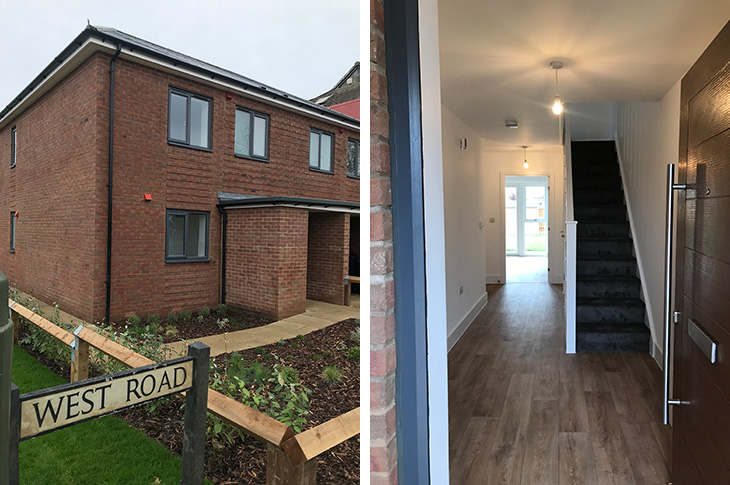 Two new council homes at the junction of Gardner Road and West Road in Fishersgate (March 2024)