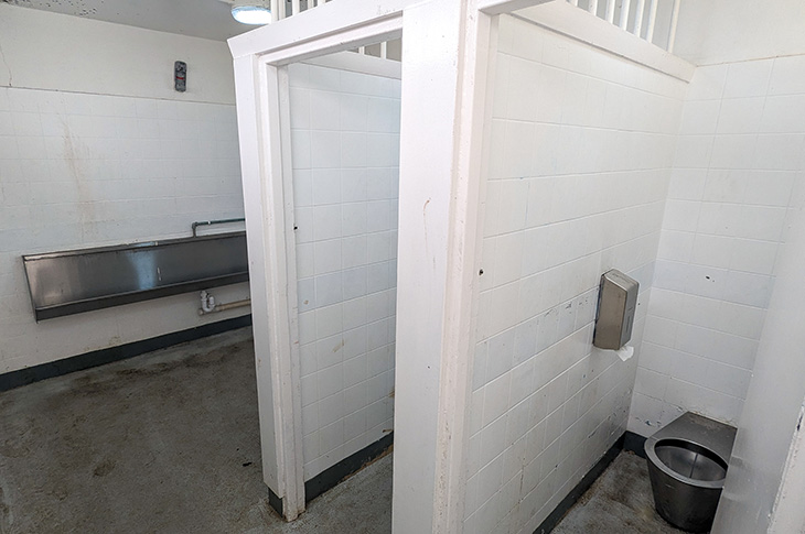 Buckingham Park sports pavilion in Shoreham - the mens' toilets - May 2024
