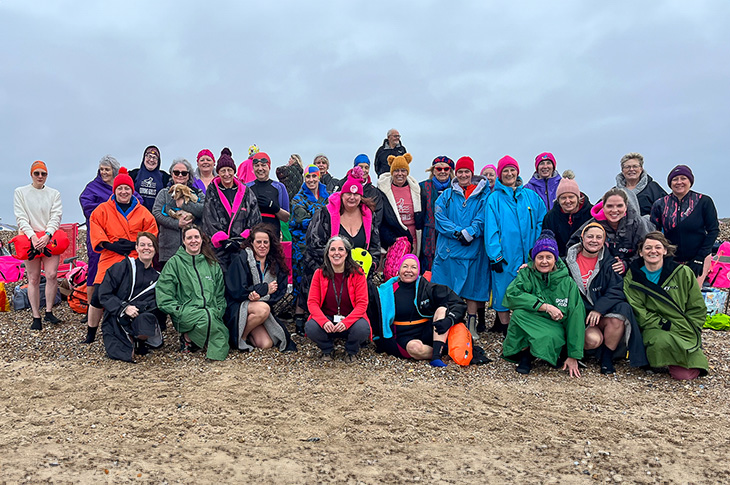 PR24-051 - Cllr Vicki Wells pictured with swimming group The Worthing Bluetits at Goring Beach