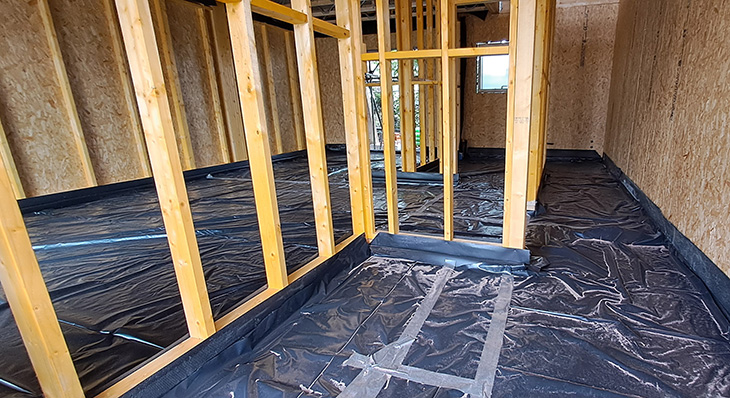 July 2024 - South Street, Lancing - inside, the layout is becoming clear, with internal partition walls in place