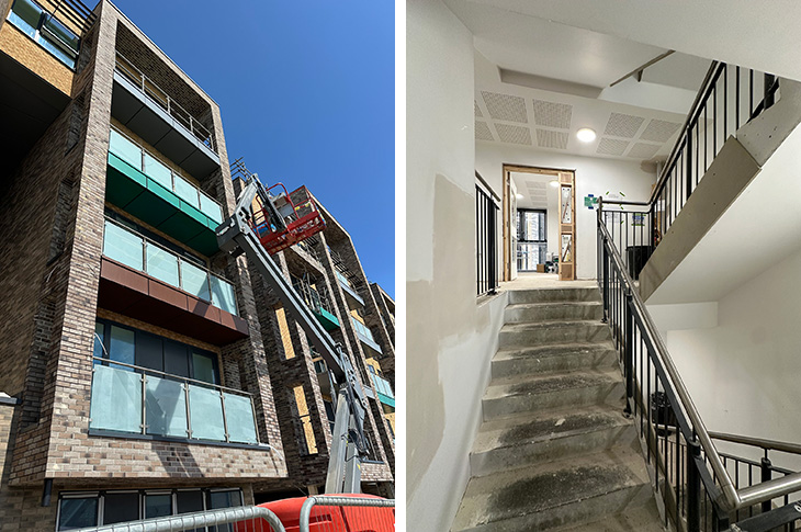 Albion Street, Southwick - front of the building and internal staircase - September 2024