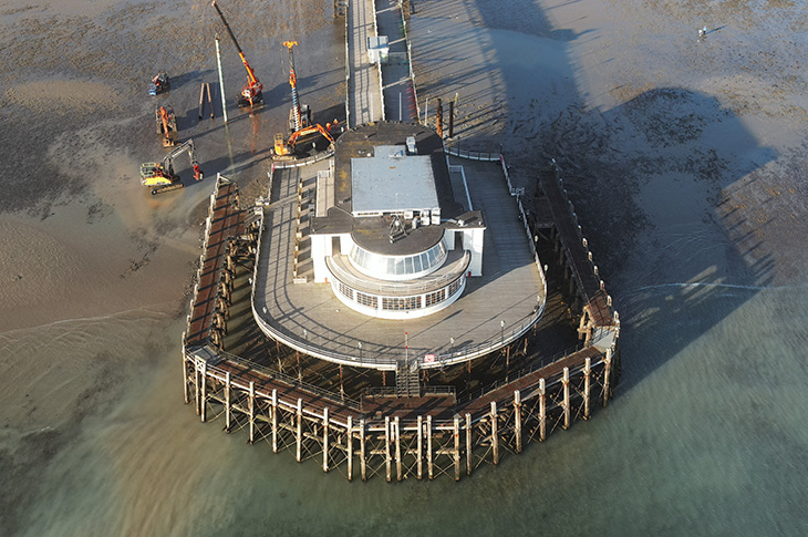 Worthing Pier - aerial view of the works on the pier (15-11-2024)
