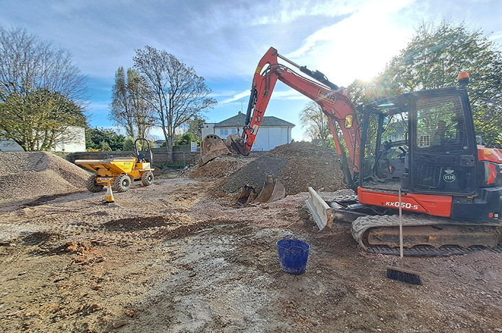Victoria Road, Worthing - groundworks have started - digger (November 2024)