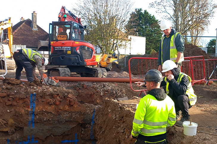 Victoria Road, Worthing - groundworks have started - trench (November 2024)