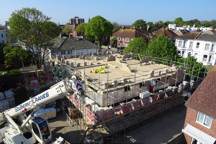 Victoria Road, Worthing - completed brick and blockwork on the 1st floor, now starting the 2nd floor (May 2025) - 2