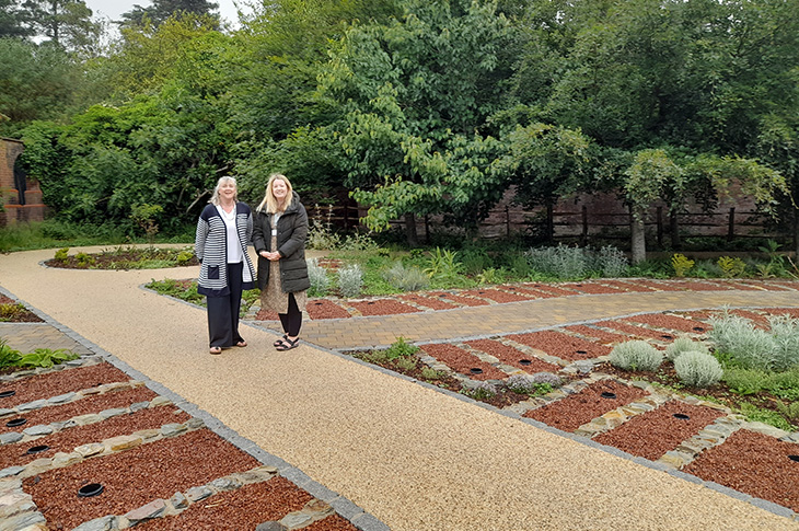 PR25-041 - Cllr Rita Garner (left) and Cllr Sophie Cox (right) at the new remembrance garden at Worthing Crematorium