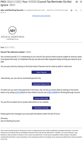 Council Tax - email message