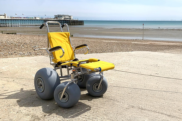 The child's beach wheelchair on Worthing Beach
