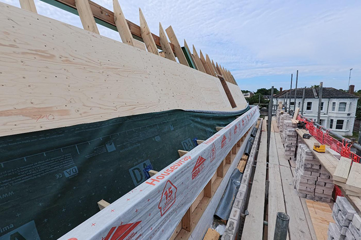 Victoria Road, Worthing - roof structure almost complete - close up (June 2025)