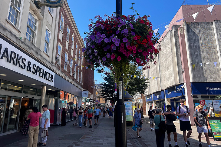 Montague Street, Worthing - looking west (Marks & Spencer and Boots)