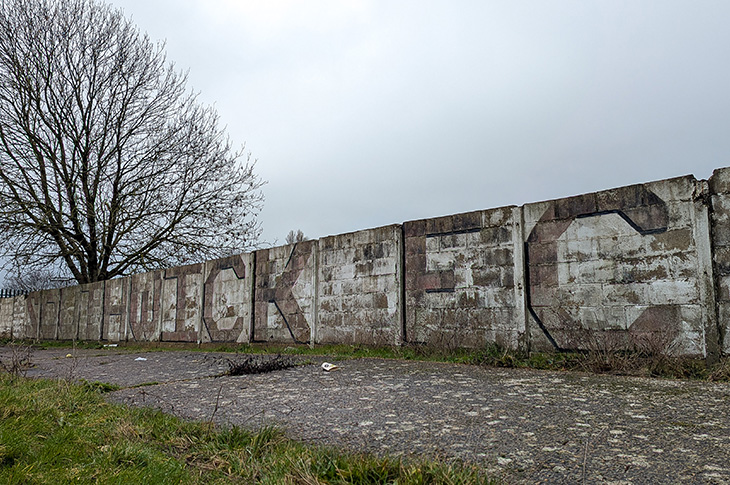 Old Barn Way, Southwick - Southwick FC club name on a wall at the site in Old Barn Way, Southwick