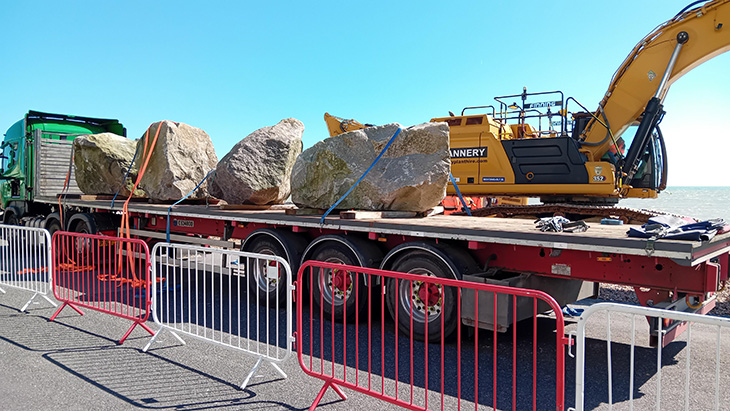 Worthing beach - rocks being delivered to the beach (2)