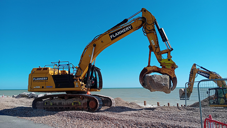 Worthing beach - rocks being delivered to the beach (4)