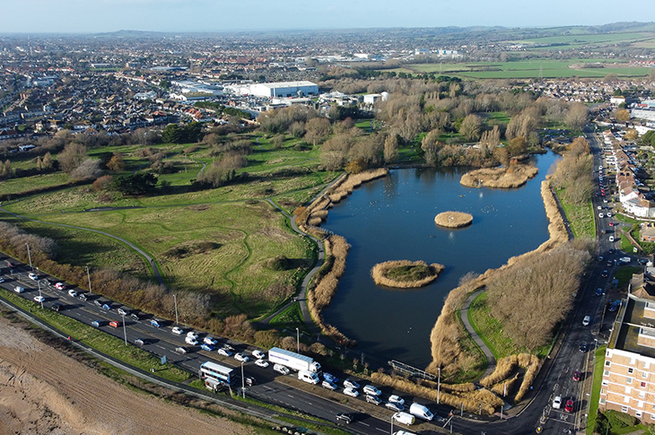 Brooklands Park, Worthing - aerial photo (looking north west)