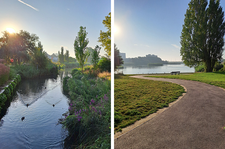 Brooklands Park, Worthing - views across the park - the Teville Stream and a path heading towards the lake
