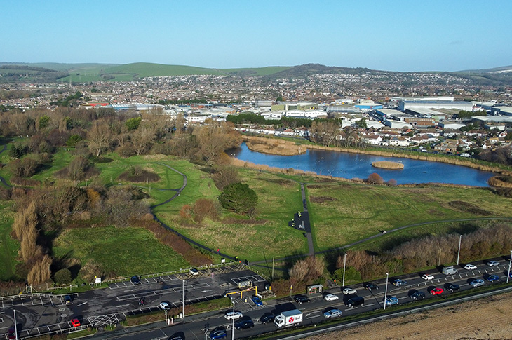 Brooklands Park, Worthing - aerial photo (looking north east)