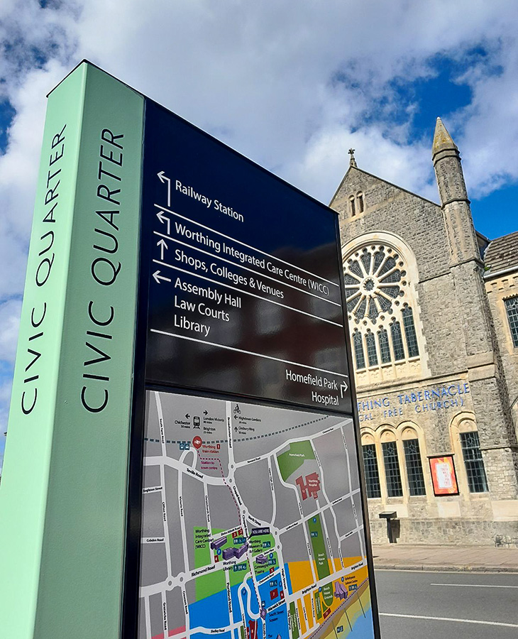 Worthing Wayfinding sign - Civic Quarter - outside Worthing Town Hall