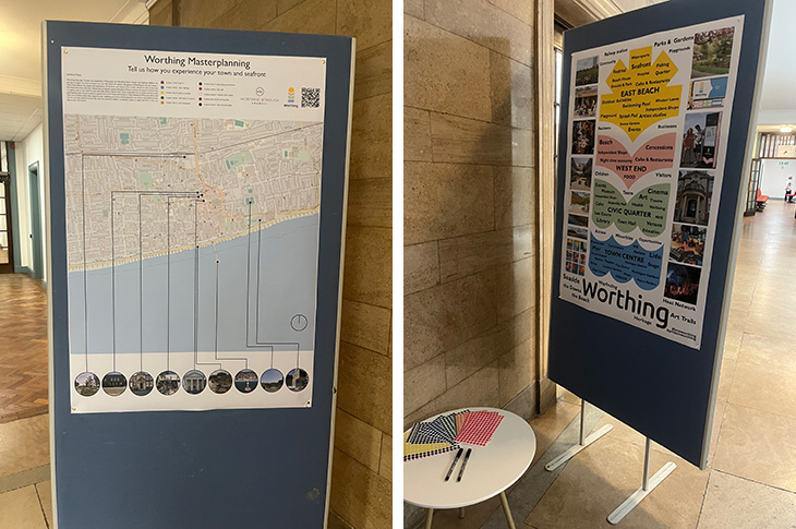 Worthing Masterplan exhibtion panels in Worthing Town Hall (July 2026)