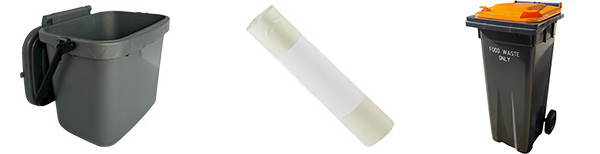 Food waste - flats starter kit - a5-litre caddy and a roll of bin liners (600px)