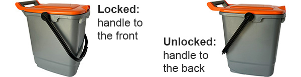 Food waste - houses - a 23-litre caddy locked (handle to the front) and unlocked (handle to the back) (600px)