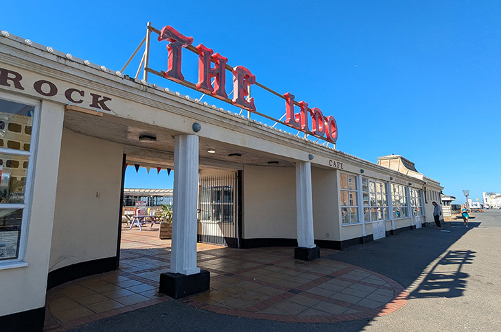 Worthing Lido - main entrance on the promenade - angled view 1 (August 2026)