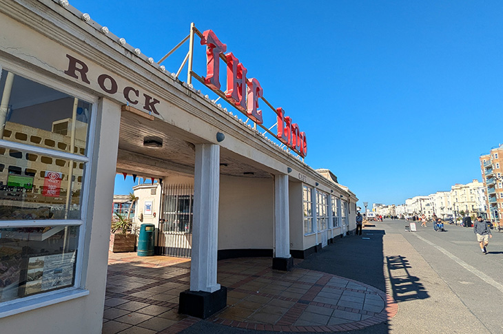 Worthing Lido - main entrance on the promenade - angled view 2 (August 2026)