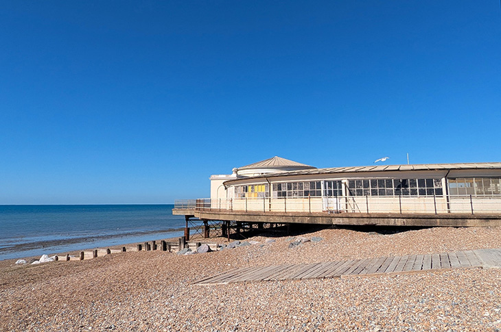 Worthing Lido - viewed from the beach, looking west (August 2026)