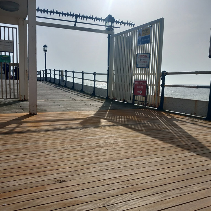 Worthing Pier - the new decking at the western entrance to the pier (and entrance gate) - March 2026