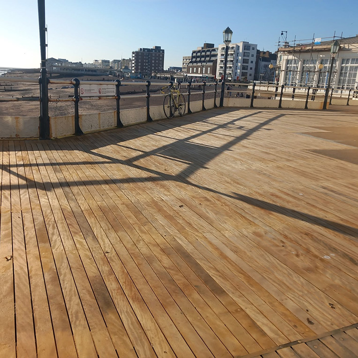 Worthing Pier - the new decking at the western entrance to the pier - March 2026