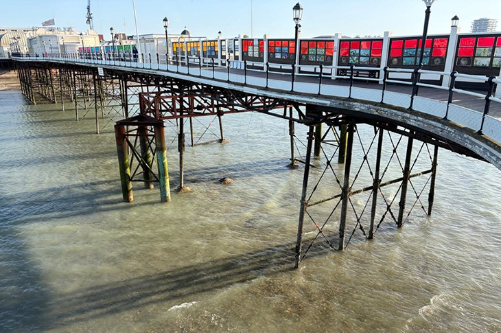 Worthing Pier - the supports under the pier (from above) - May 2026